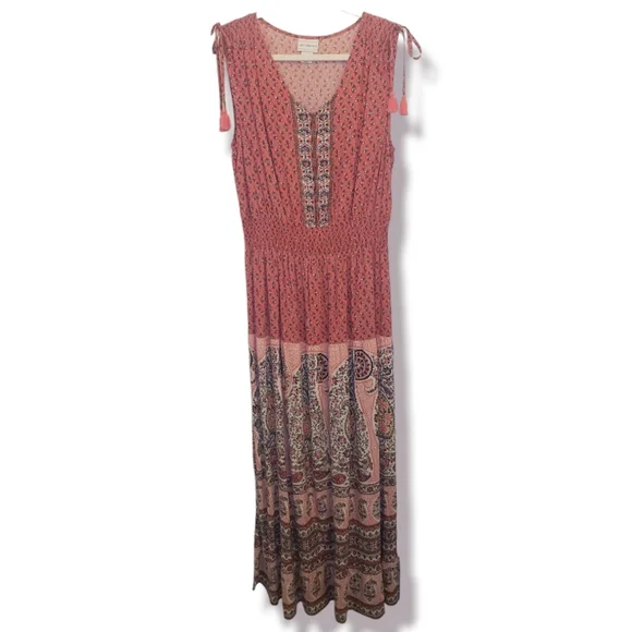 Liz Claiborne | Dresses | Liz Claiborne Boho Coral Floral Maxi Dress Womens  Size L | Poshmark